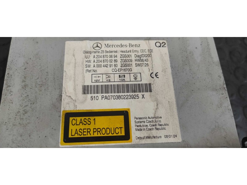 Recambio de sistema audio / radio cd para mercedes-benz clase c (w204) berlina 2.2 cdi cat referencia OEM IAM A2048700694  