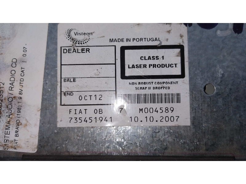 Recambio de sistema audio / radio cd para fiat bravo (198) 1.9 8v jtd cat referencia OEM IAM 735451941  